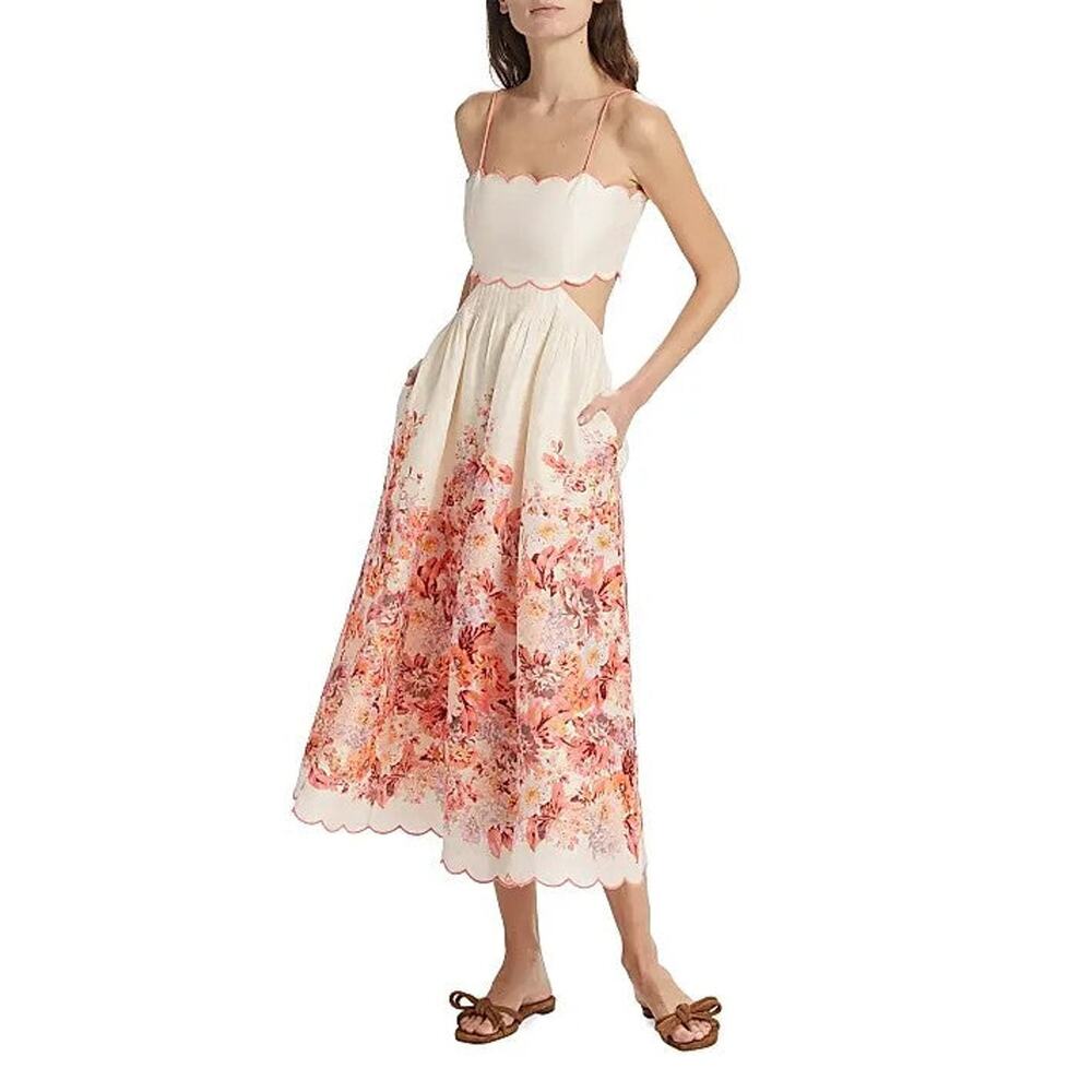 Zimmermann Devi Cutout Floral-Print Linen Midi Dress - 1 - Picture 3 of 6